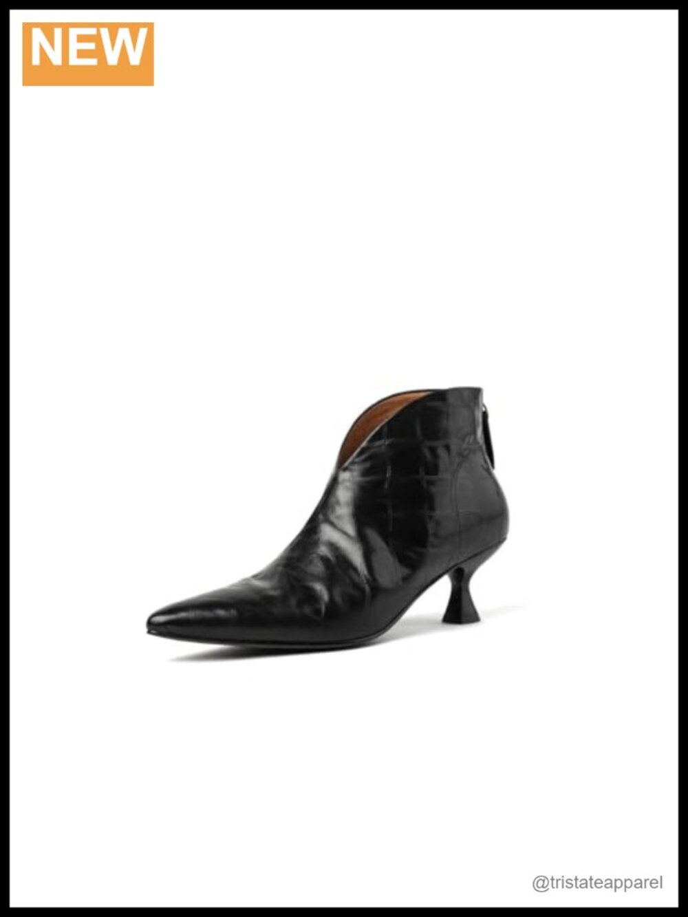 Handmade Genuine Leather V-cut Pointed Toe Kitten Heel Ankle Boots Back Zip
